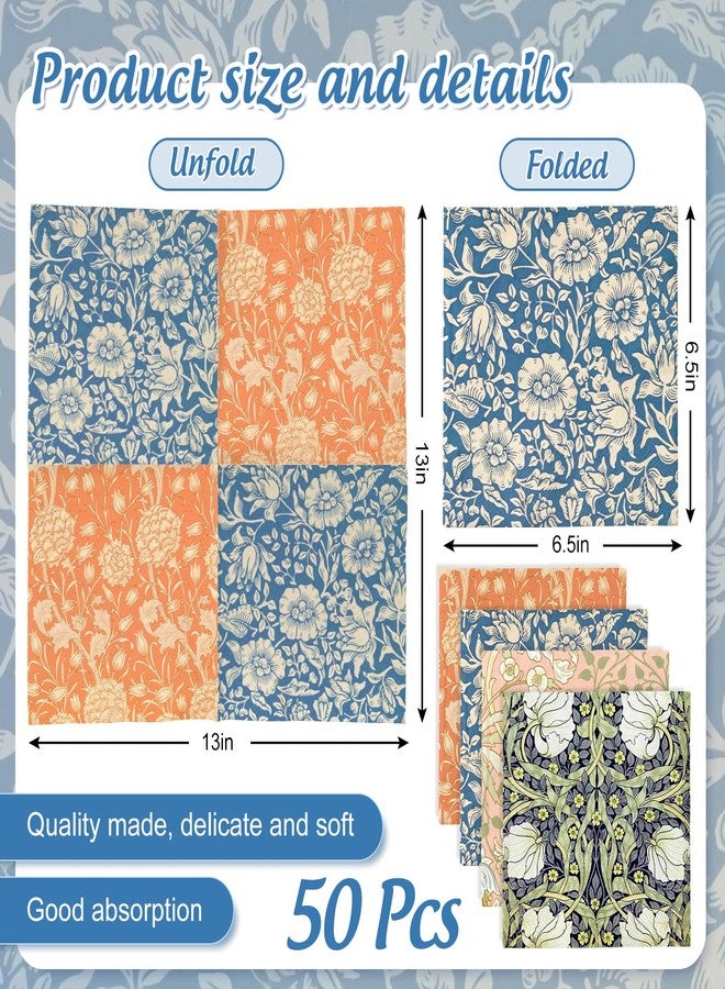 Whaline 50Pcs William Morris Floral Paper Napkin Disposable Luncheon Napkins Vintage Flower Dinner Dessert Napkins for Birthday Wedding Party Supplies Table Decor - Image 2